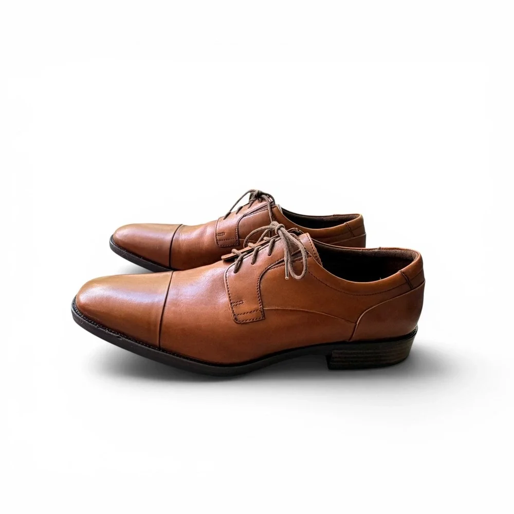 Johnston & Murphy Cap Toe Derby Mens 11 Tan Good Leather Sheepskin J&M Flex